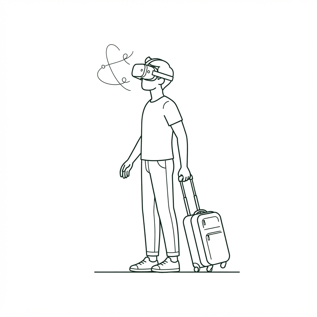 Reisender mit VR-Brille erkundet eine Stadt